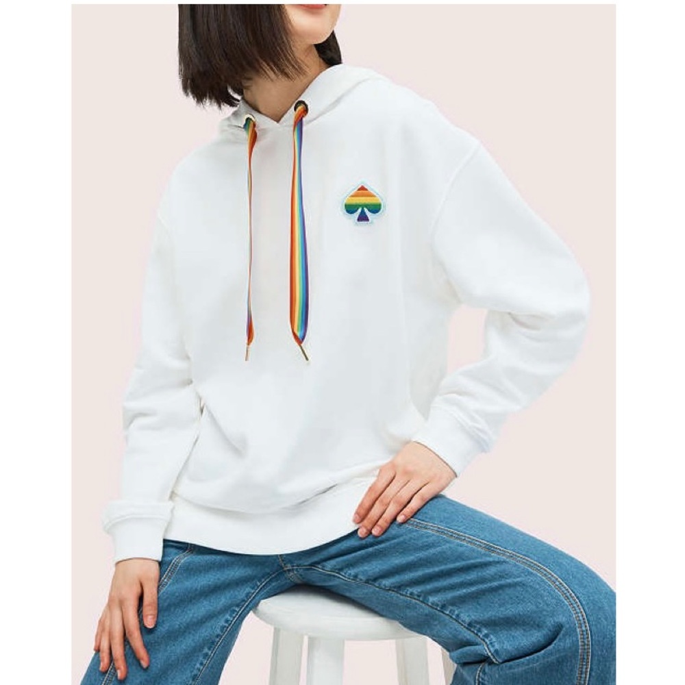 Kate Spade Rainbow Pride White Cotton Pullover Hoodie Sweater Size XXS